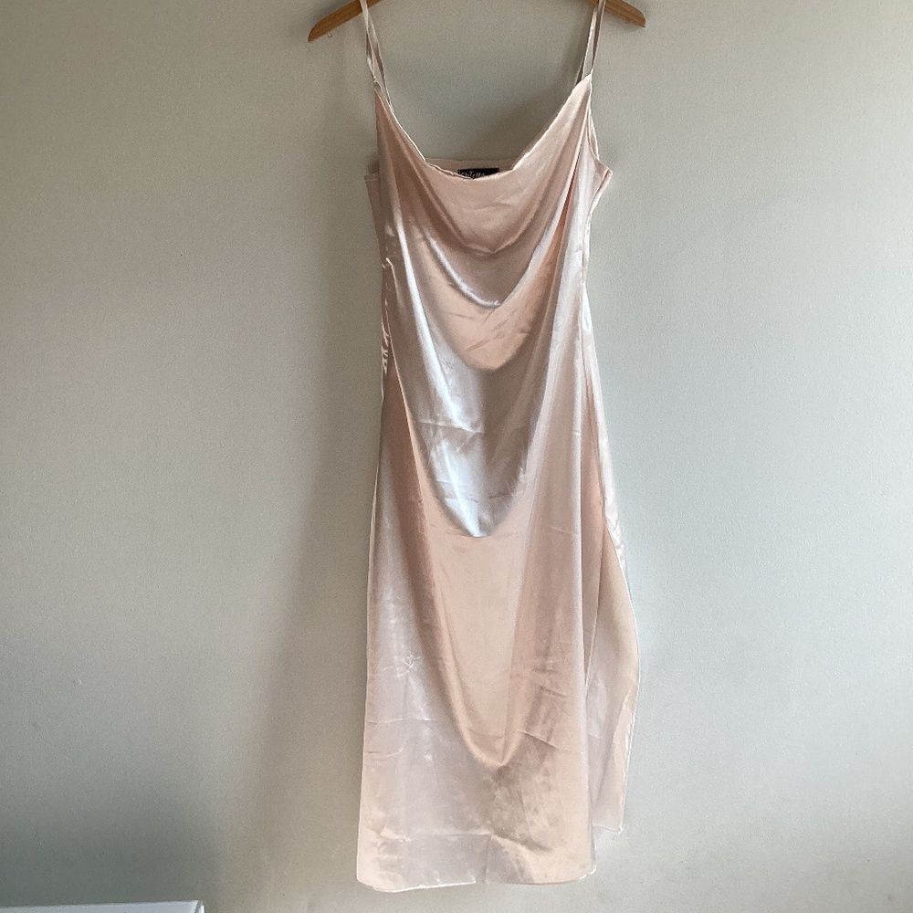 Elegant Cream Satin Midi Dress